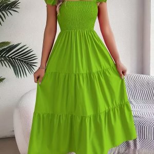 Ladies' Elegant Evening Dress - Autumn Heavy Industry Bead Embroidered Big A Pendant Long Sleeve Dress, Sparkling Decorative Evening Dress, Mesh Collar with Back Bow, Lantern Long Sleeve, Large Skirt Medium Length silhouette, Shining Party Ball Dress