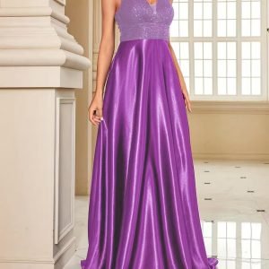 Elegant Sequined Sweetheart Collar Mesh Panel High-Slit Bodycon Gown | Red Long Trailing Train, High Waist, Suitable for Adult Party and Banquet Wear