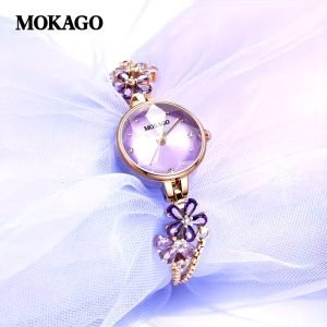 Women's Elegant Watch with Floral Chain-like Bracelet - Golden-Tone Copper Case & Chain Link Band, Quartz Movement Analog Dial for Everyday & Formal Events - Affordable Luxury Jewelry-Watch, Stylish Wristwatch, Sophisticated Design, Detailed Embellishment