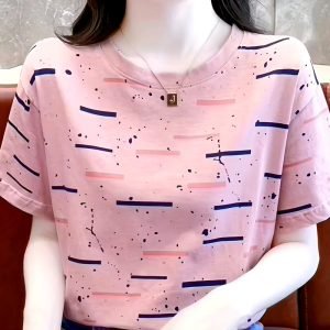 Summer Mid-Aged Women's 2025 New Ice Sliky Fiber Fabric Short-Sleeve Breathable Casual Commuter Mom T-Shirt Top