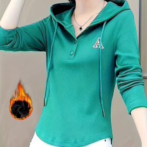 Casual Butterfly Applique Hoodie - Thermal Polyester Blend Hooded Sweatshirt with Kangaroo Pocket and Drawstring, Rayon Spandex Knit Fabric, Season-Neutral Style