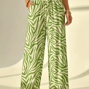 Women's Winter Warm High-Waisted Bell-Bottom Pants with Pockets - Flared Wide-Leg Trousers, Medium-Stretch Elastic for Jeans Layering or Dresses, Machine Washable Cold Weather Outfit